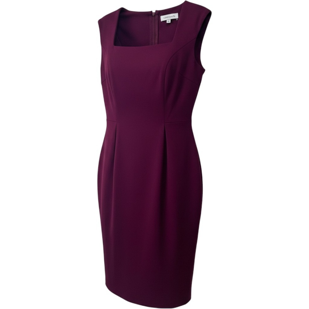 NWT Jasambac Women's L Plum Square Neck V-Back Sleeveless Sheath Midi Dress Chic
